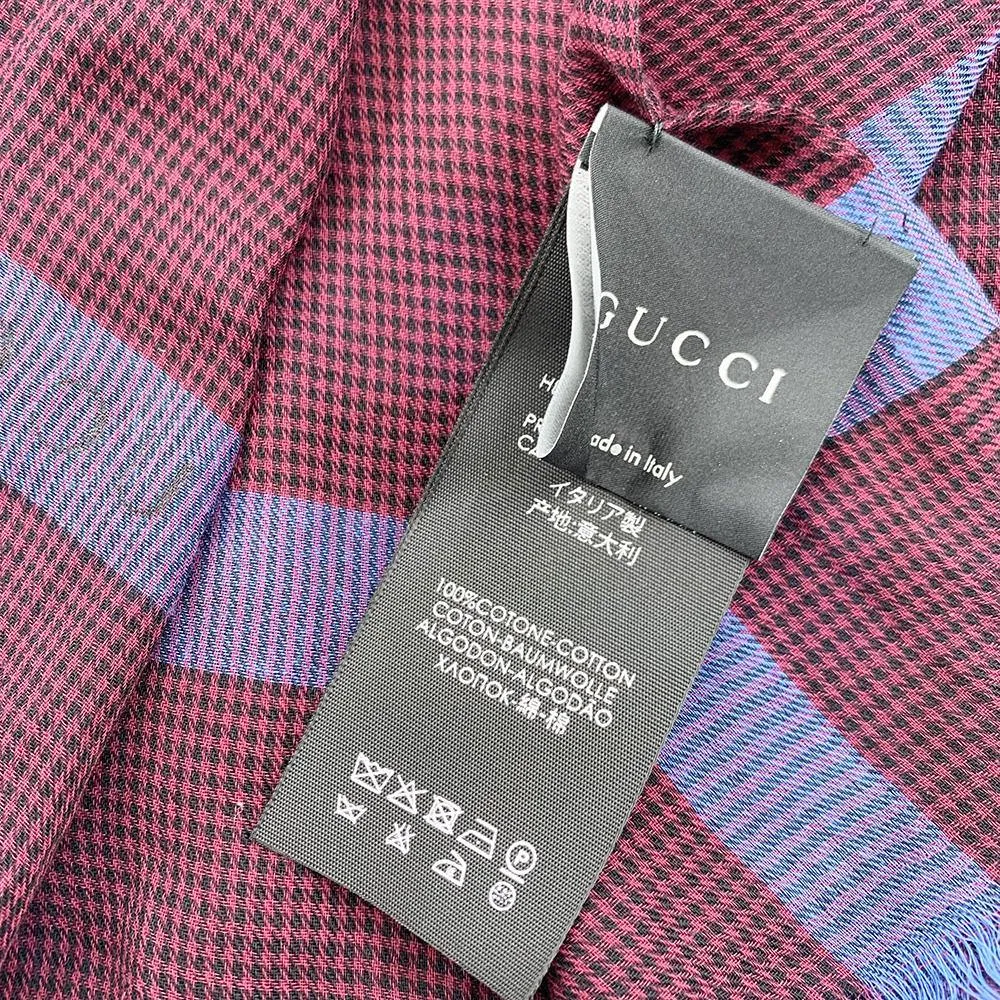 Gucci Unisex Walden Cotton Houndstooth Scarf Red Blue