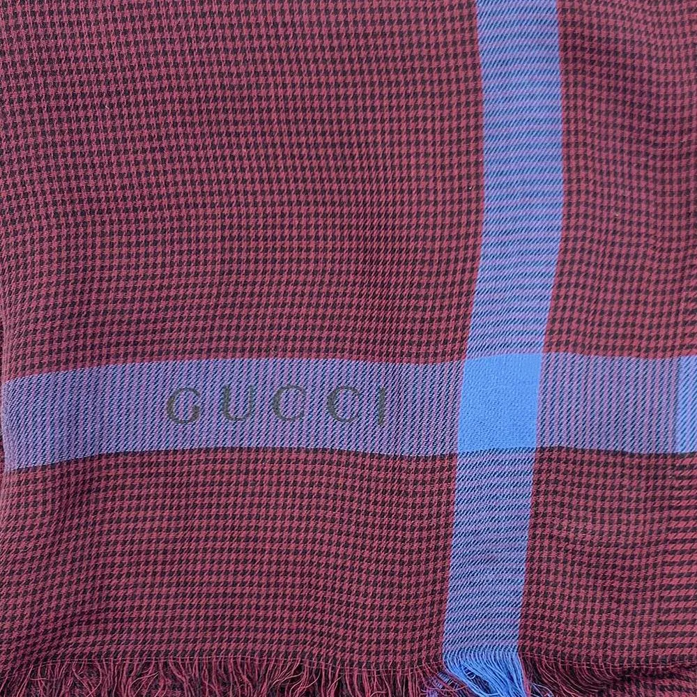 Gucci Unisex Walden Cotton Houndstooth Scarf Red Blue