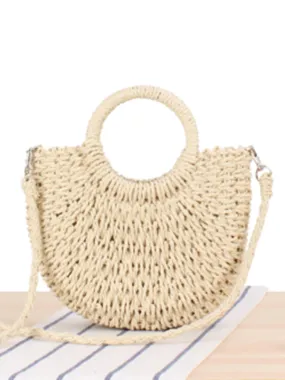 Half round straw woven bag beach hand woven bag holiday women's bag