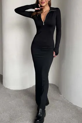 Half-Zip Slit Bodycon Dress