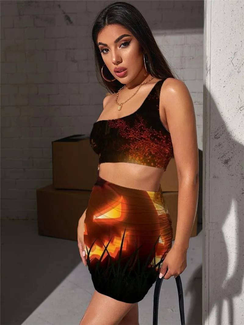 Halloween Dresses Women Pumpkin Hollow out Dresses Tree Pleating Jesus 3d Print