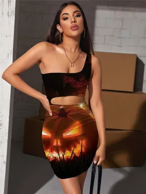 Halloween Dresses Women Pumpkin Hollow out Dresses Tree Pleating Jesus 3d Print