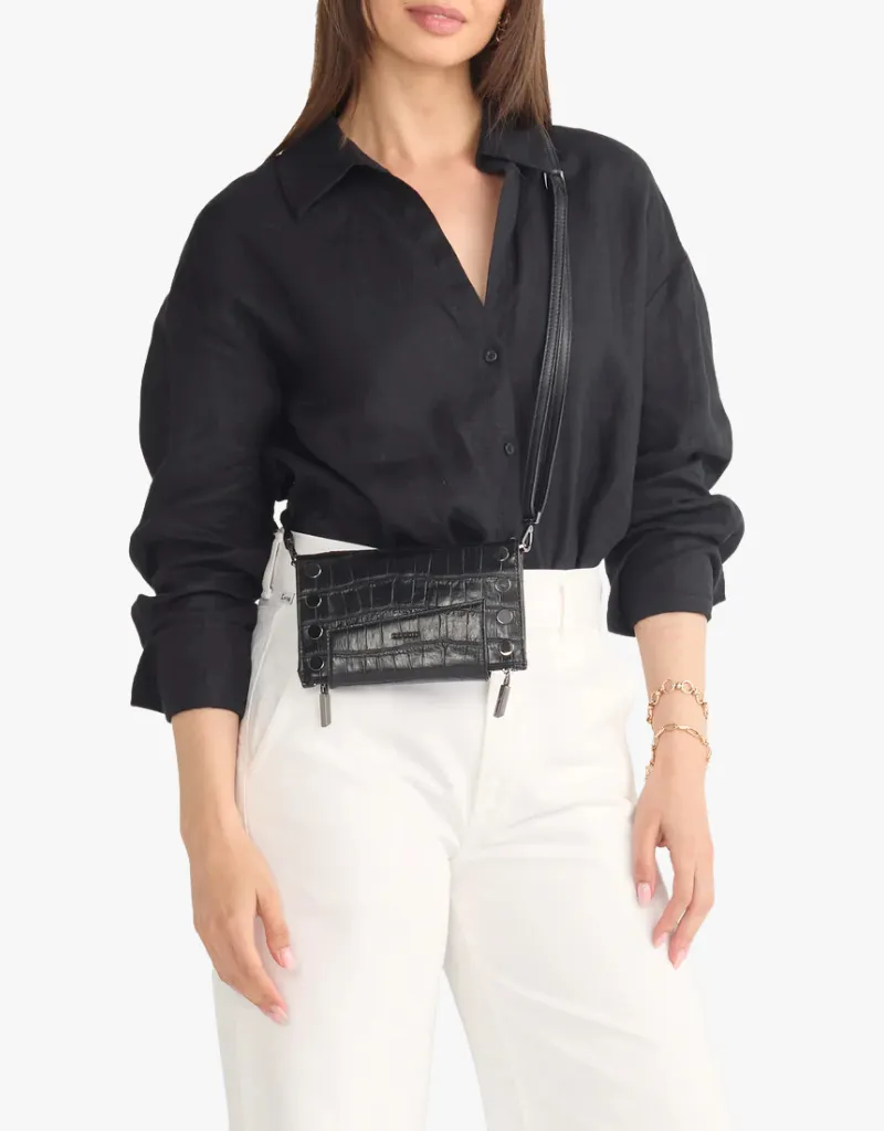 Hammitt Levy Crossbody Clutch in Evening Crocco & Gunmetal