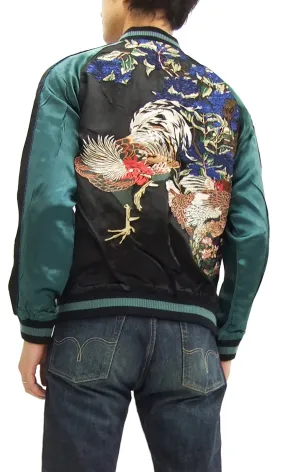 Hanatabi Gakudan Men's Japanese Souvenir Jacket Rooster and Hen Japanese Art Sukajan Script SSJ-018