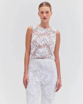 Hand Beaded Lace Top - White