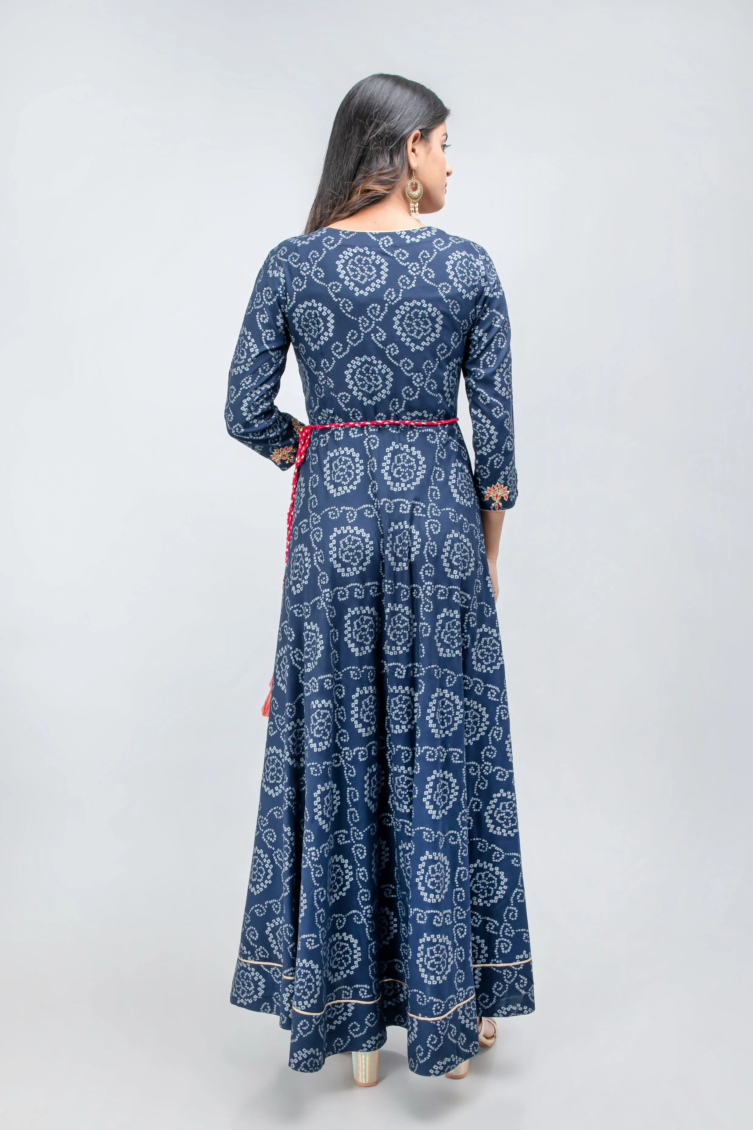 Hand Embellished Bandhej Printed Floor-Length Dress