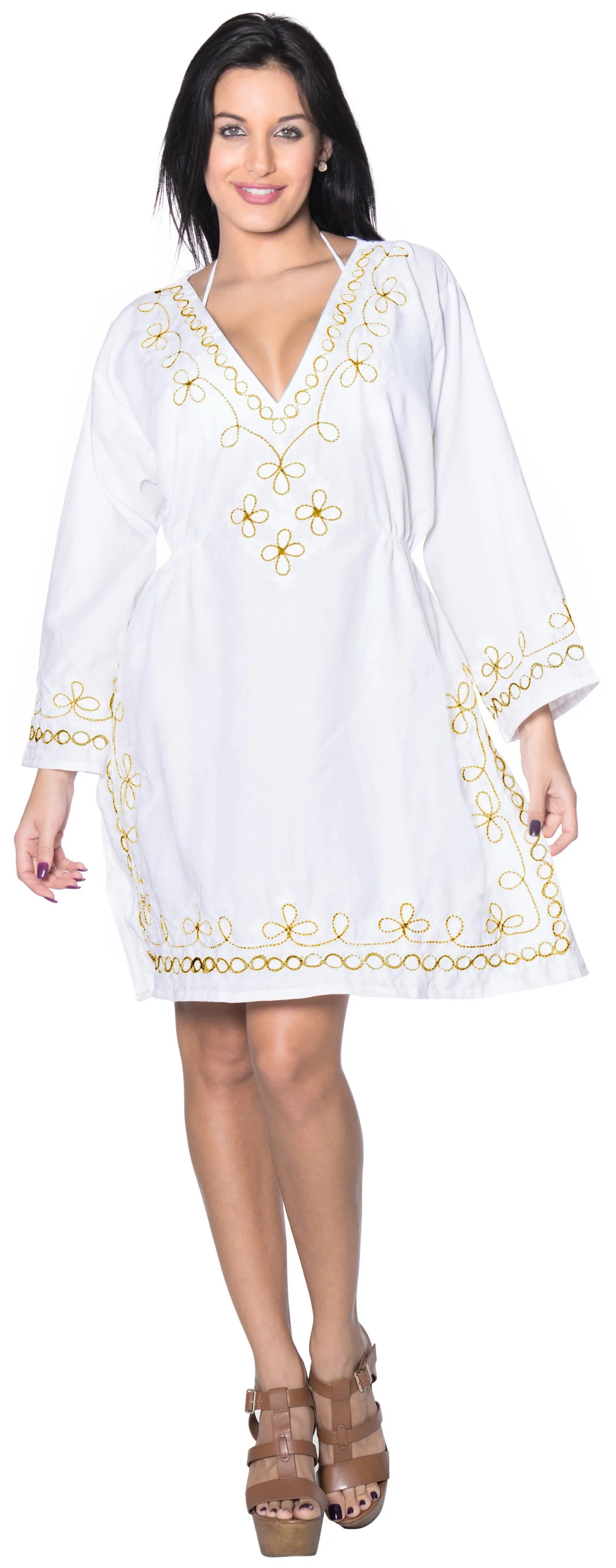 Hand Embroidered Swimsuit Bikini Swimwear Bathing Suit Beach Coverup Rayon White