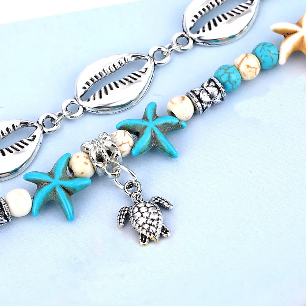 Handmade beaded turtle double layer anklet
