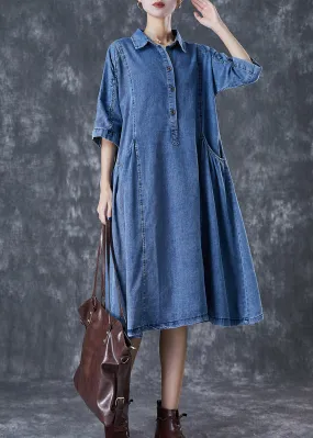 Handmade Blue Peter Pan Collar Denim A Line Dresses Half Sleeve ML1810