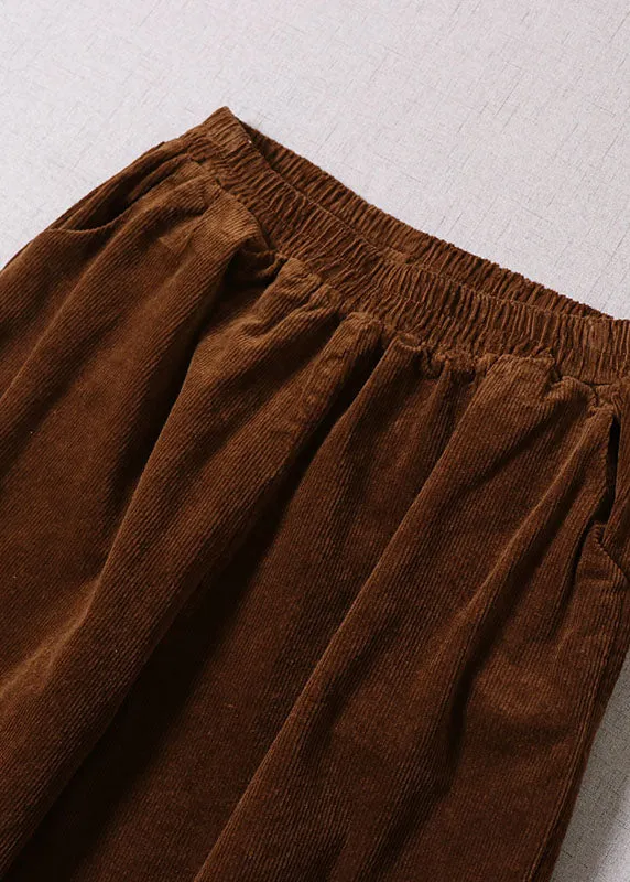 Handmade Chocolate Embroideried Lace Patchwork Corduroy Pants Winter