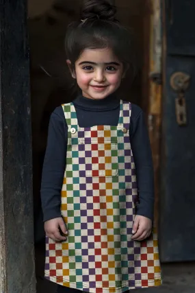 Handmade Denim Dungaree Dress - Checkerboard - Rainbow