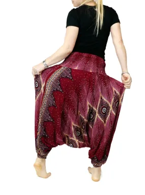 Harem Pants Yoga Pants Hippie Clothes Drop Crotch Peacock Floral Design Gypsy Pants Genie Jumpsuits Rompers PH04 Red