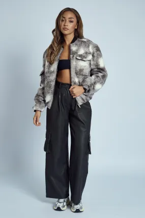 HARLEY BOUCLE MONOCHROME BOMBER JACKET