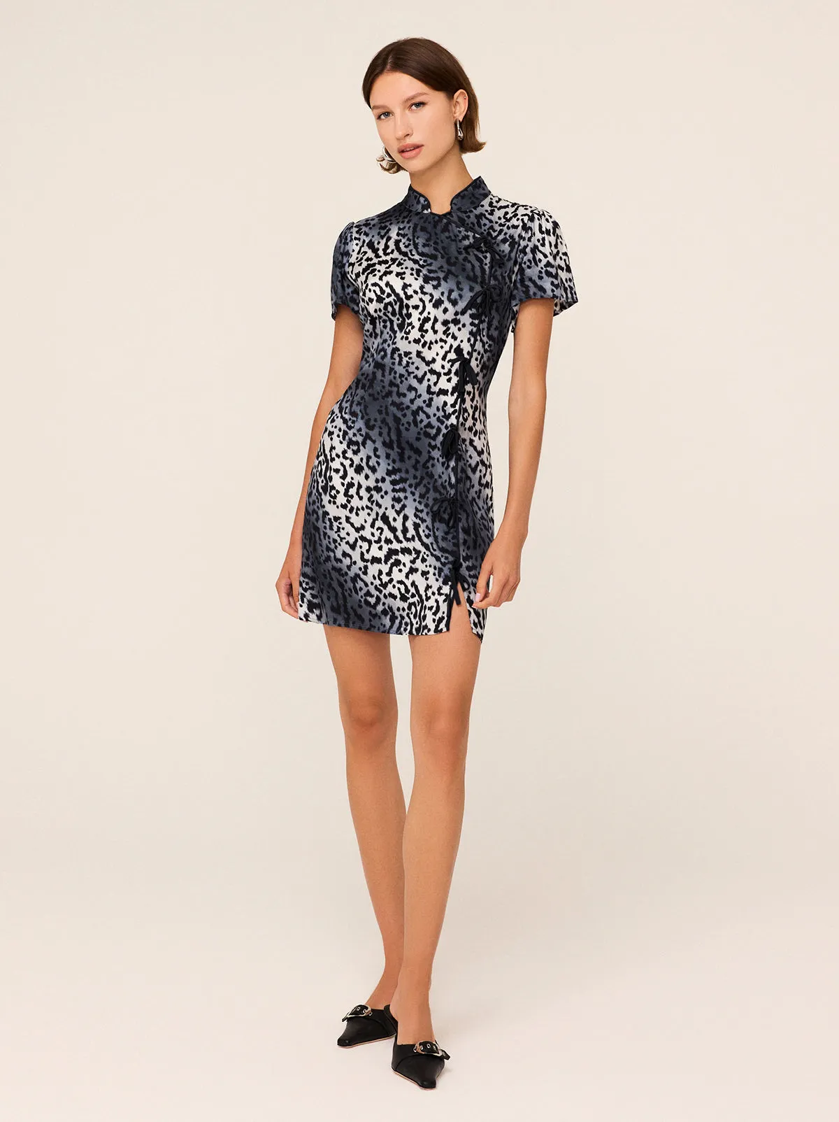 Harlow Snow Leopard Print Mini Dress
