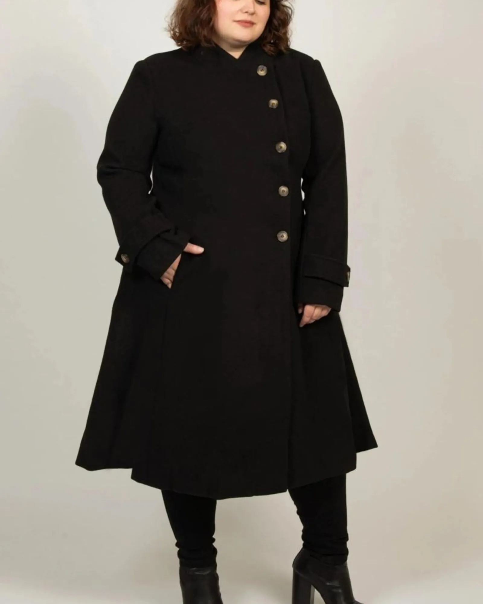 Harper Retro Flared Coat Side Buttons | Black