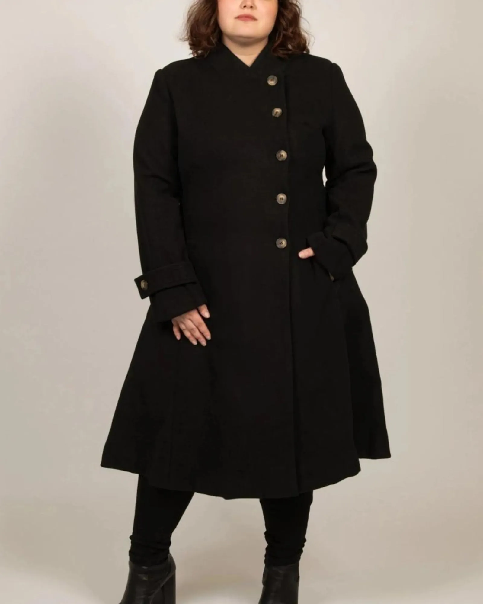 Harper Retro Flared Coat Side Buttons | Black