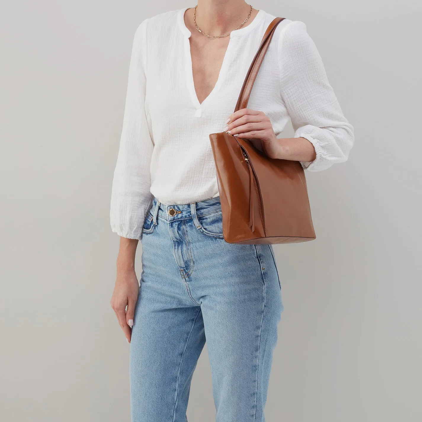Haven Tote in Polished Leather - Natural
