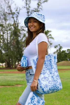 Hawaii Tote Hawaiian Quilt Blue On Blue & Palaka Pale Blue (Reversible)