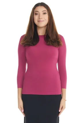 Heather Pink 3/4 Sleeve Fancy Slinky Layering T-Shirt Top for Women