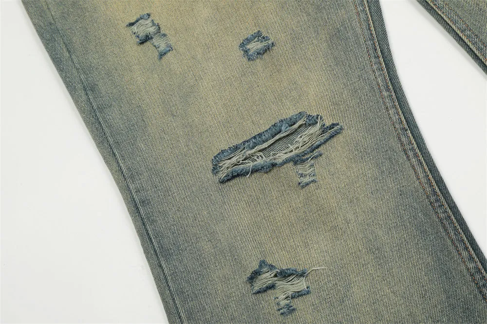 Heavy Industry Washing Hole Denim Trousers Men