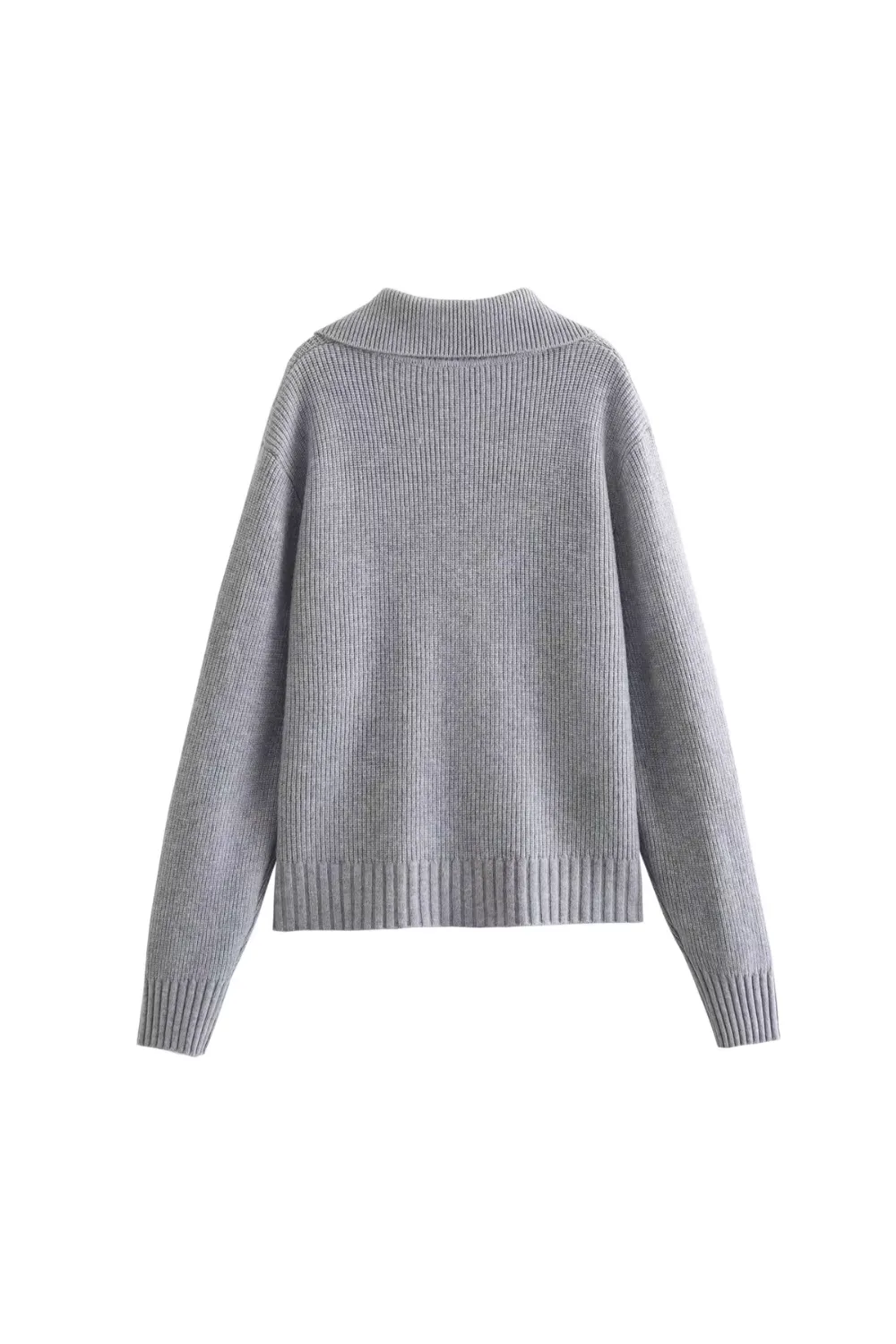 'Helen' Rib Knit Collared Zip-up Cardigan Sweater