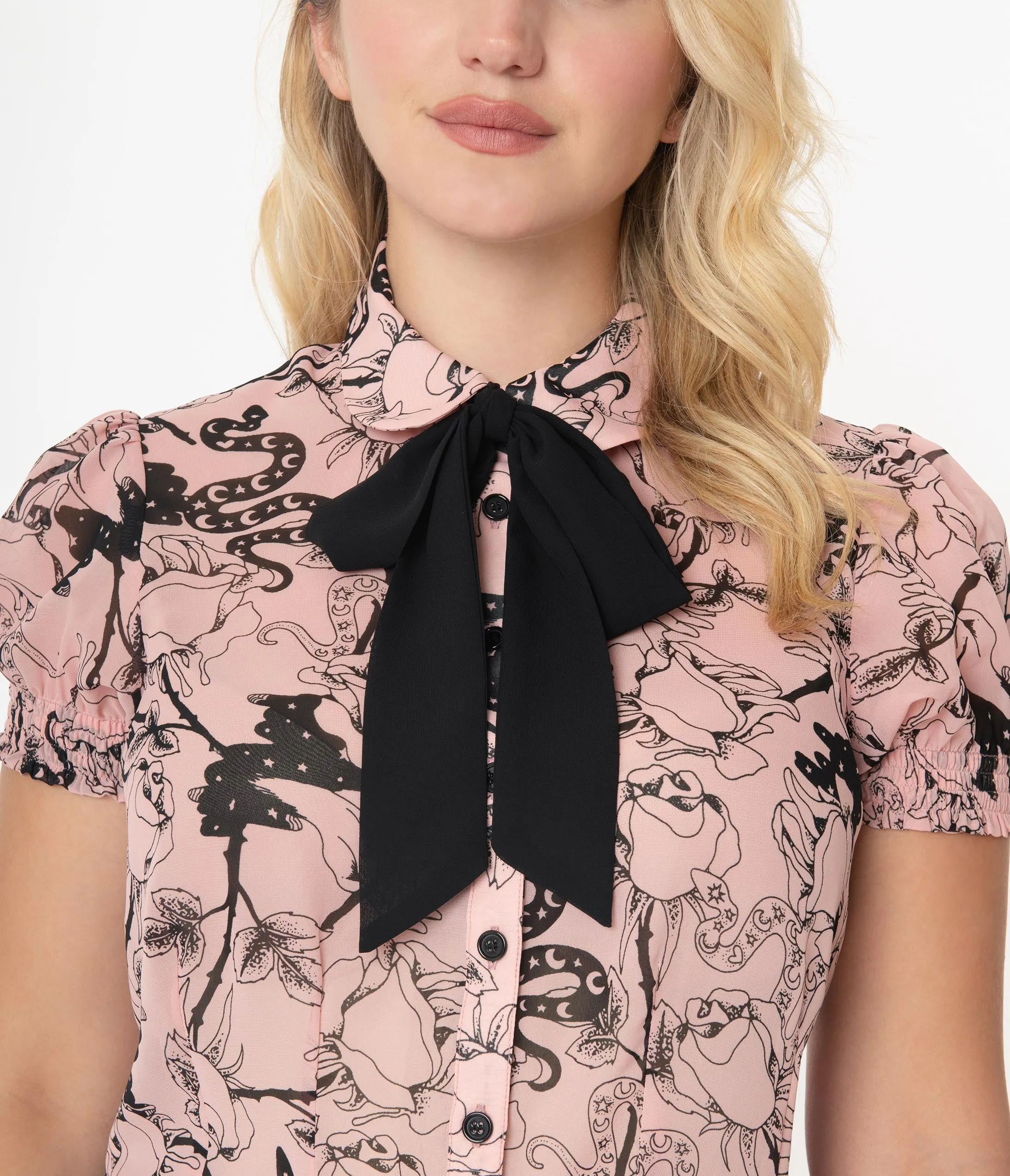 Hell Bunny Pink & Black Floral Print Fiona Blouse