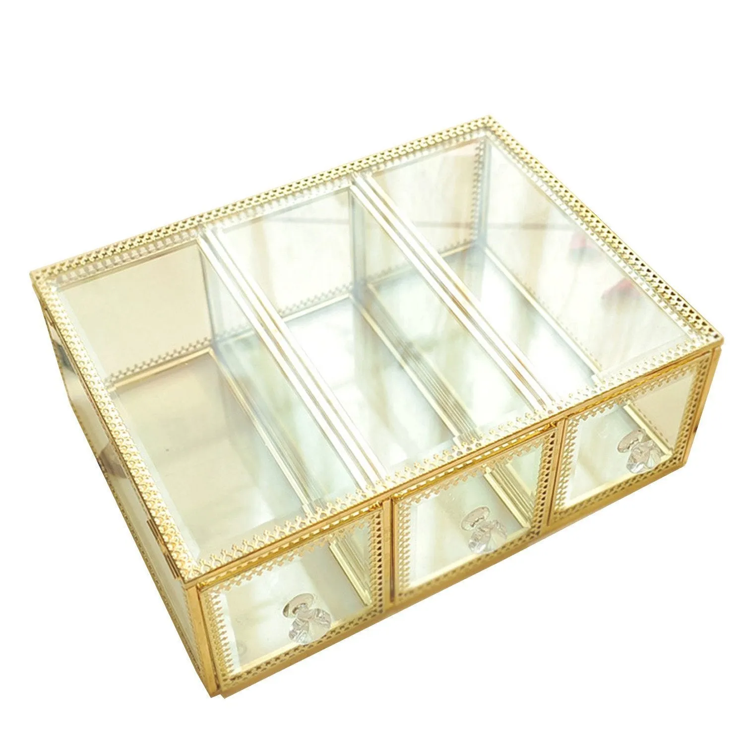 Hersoo Large Mirror Glass Top Dresser Make Up Organizer Jewelry &Cosmetic Display, Stackable Cube 6 Drawers Set Dresser Storage for Vanity with Lid,Bathroom Accessories Brushes Container (3drawerg)