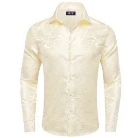 Hi-Tie Paisley Shirt Ivory Yellow Jacquard Mens Button Down Shirt