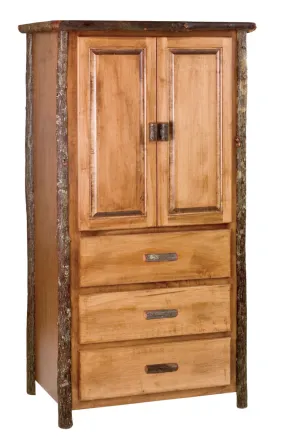 Hickory Log Three Drawer Armoire w/Adjustable Shelving