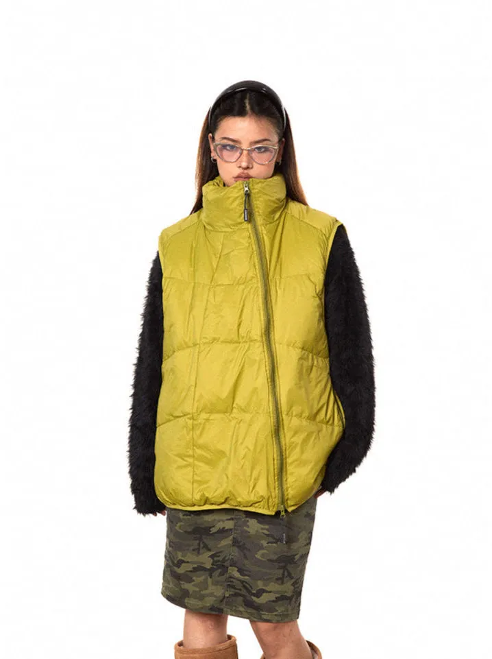 High Collar Asymmetric Zip Oversized Puffer Vest