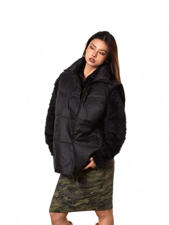 High Collar Asymmetric Zip Oversized Puffer Vest