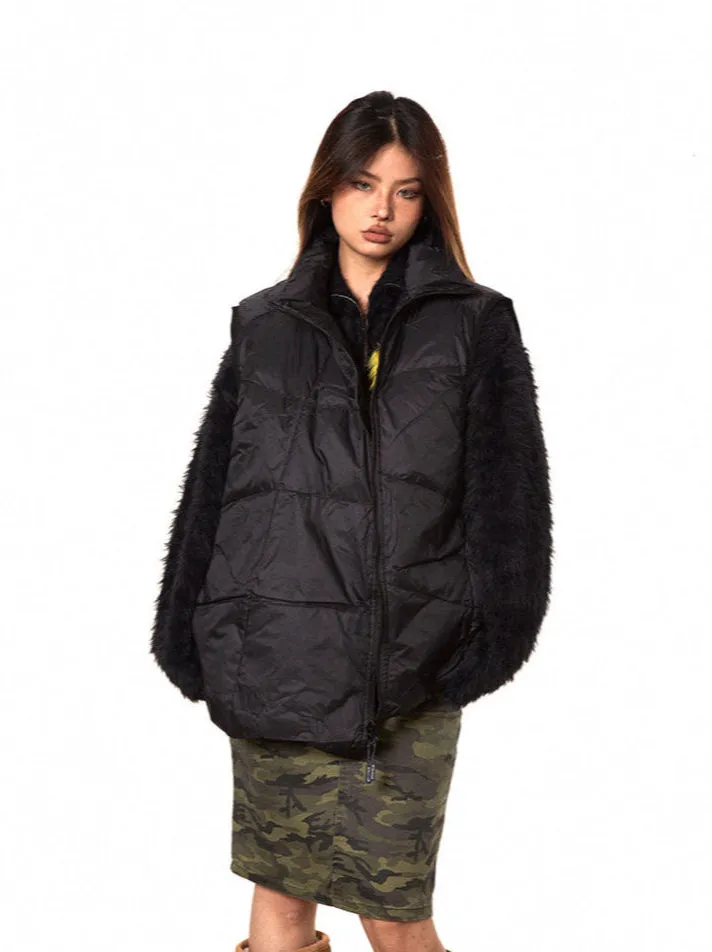 High Collar Asymmetric Zip Oversized Puffer Vest