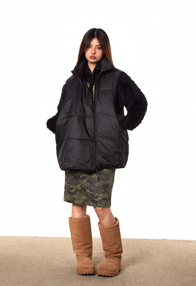 High Collar Asymmetric Zip Oversized Puffer Vest