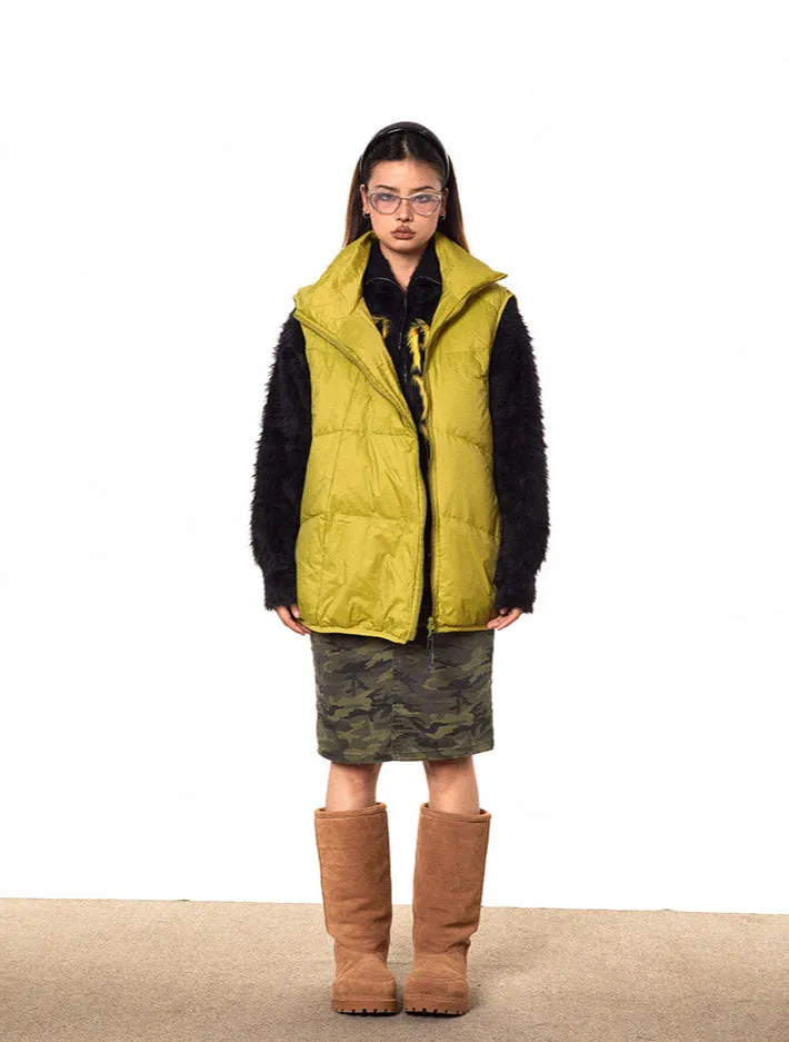 High Collar Asymmetric Zip Oversized Puffer Vest