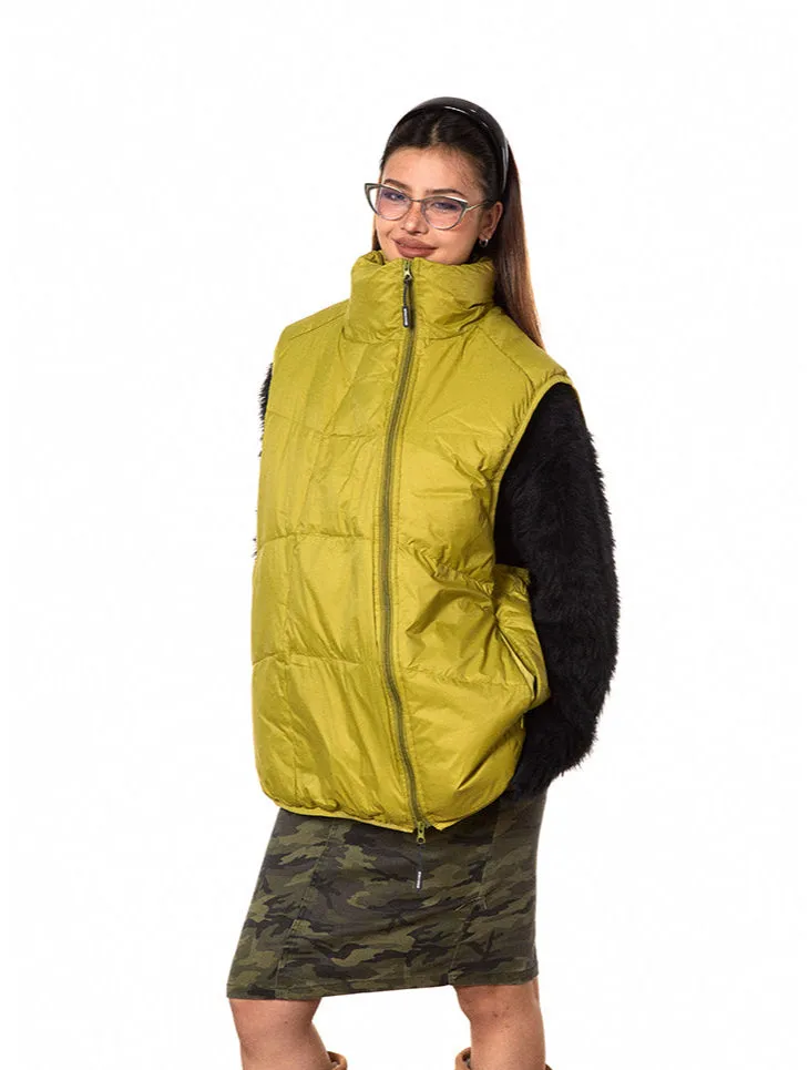 High Collar Asymmetric Zip Oversized Puffer Vest