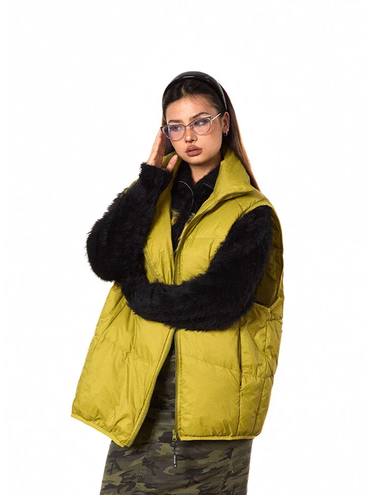 High Collar Asymmetric Zip Oversized Puffer Vest