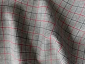 High-End Black, Off-White & Wine Plaid Wool Flannel (Made in Italy)