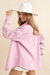HIGH LUXURY EMBELLISHED SPARKLE STONE STRIPE BOYFRIEND DENIM JACKET