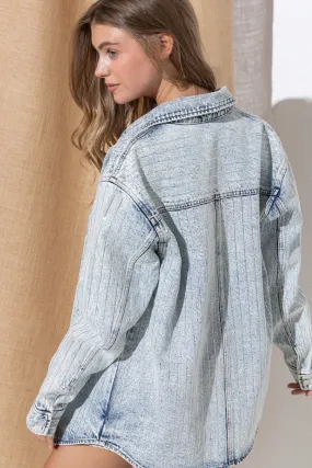 HIGH LUXURY EMBELLISHED SPARKLE STONE STRIPE BOYFRIEND DENIM JACKET