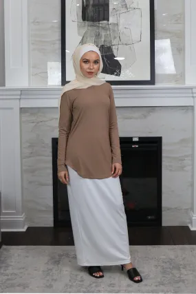 High Neck Long Sleeve Top- Tan