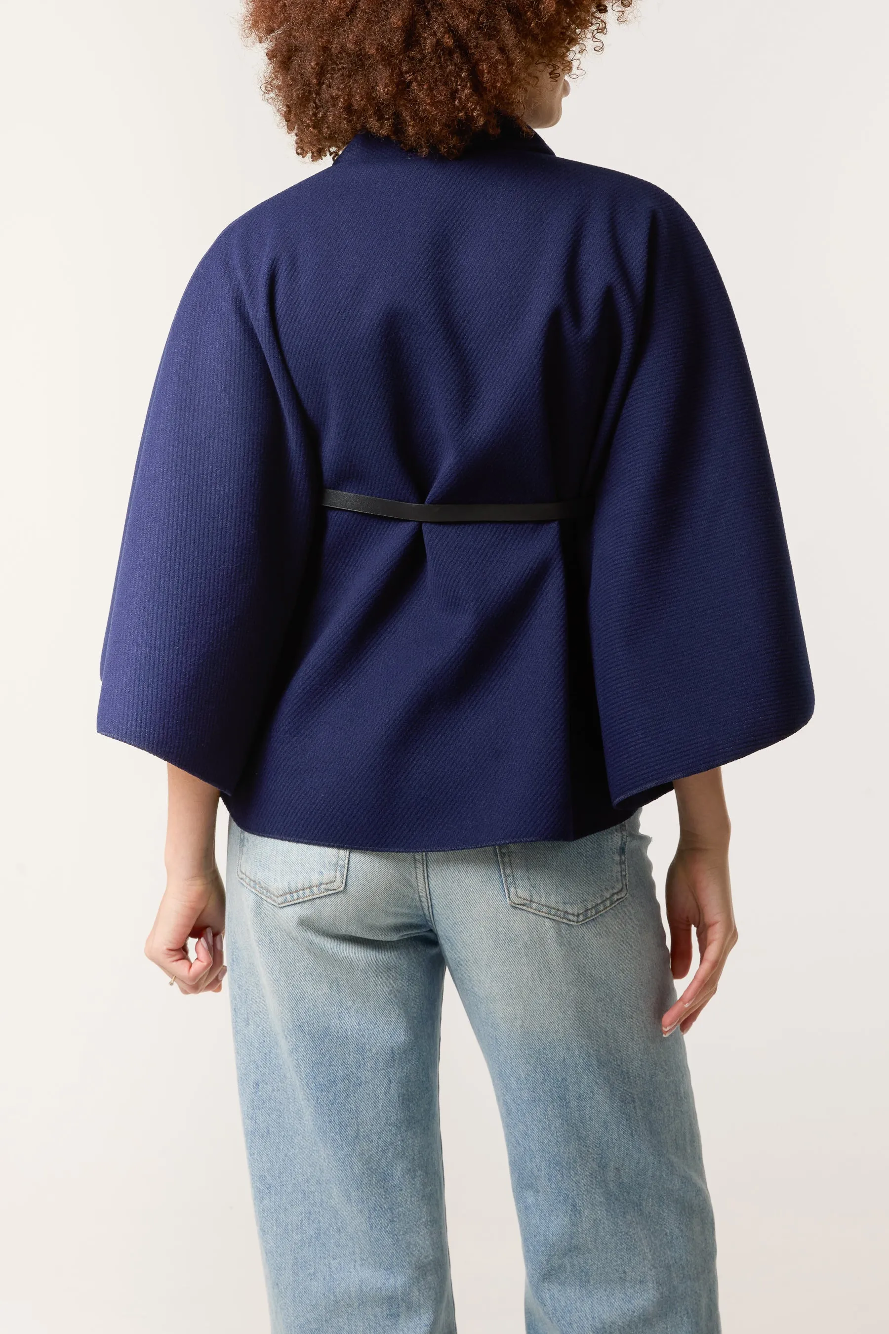 High Neck Wool Like Belted Cape