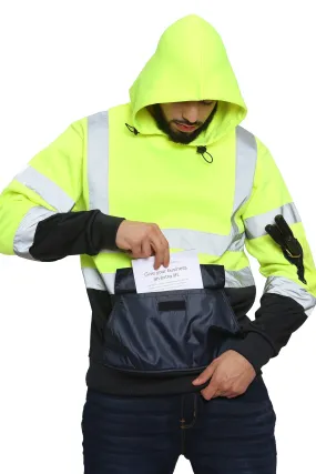 High Vis 3 Flap Pockets Pullover Hoodies - Yellow/Navy
