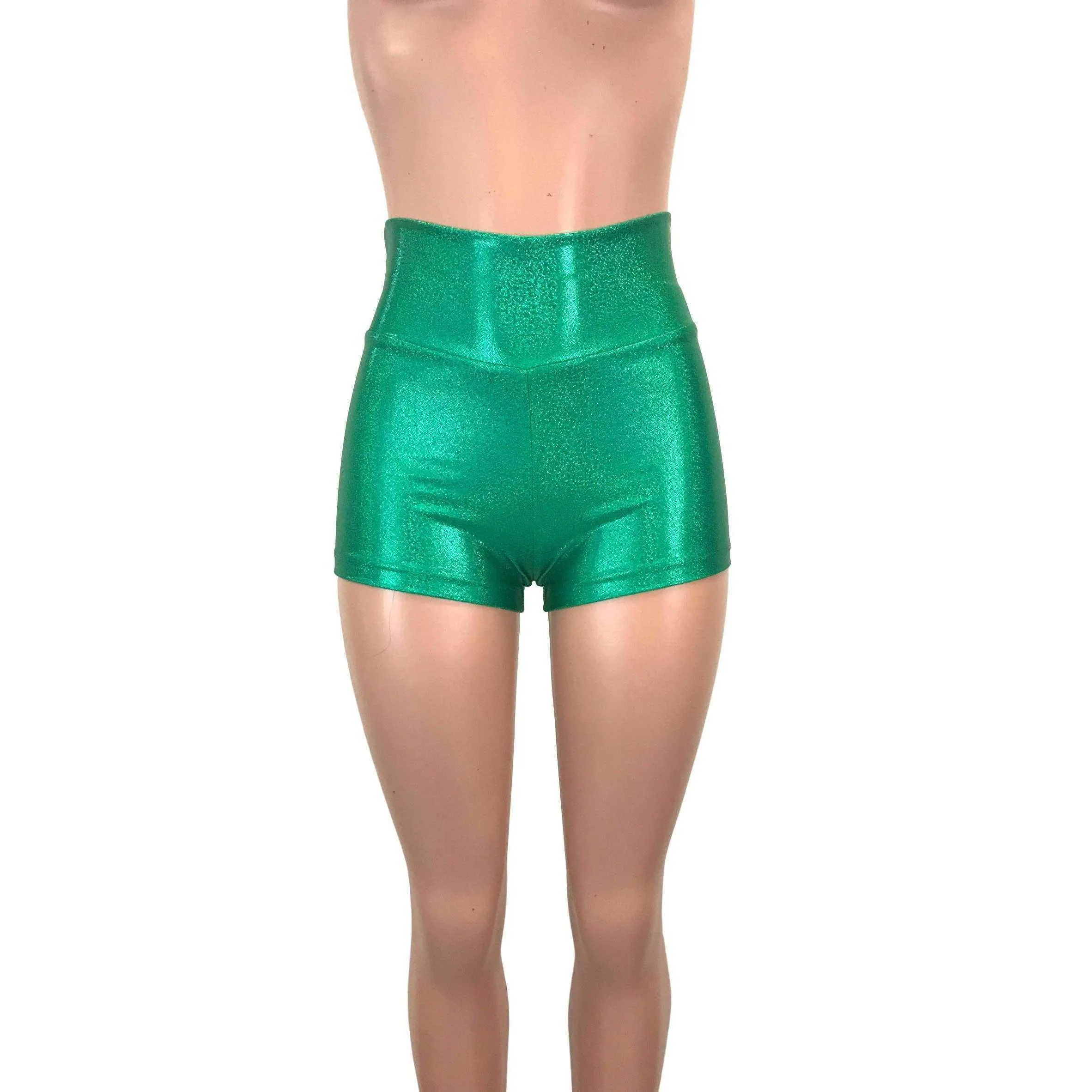 High Waisted Booty Shorts - Green Sparkle
