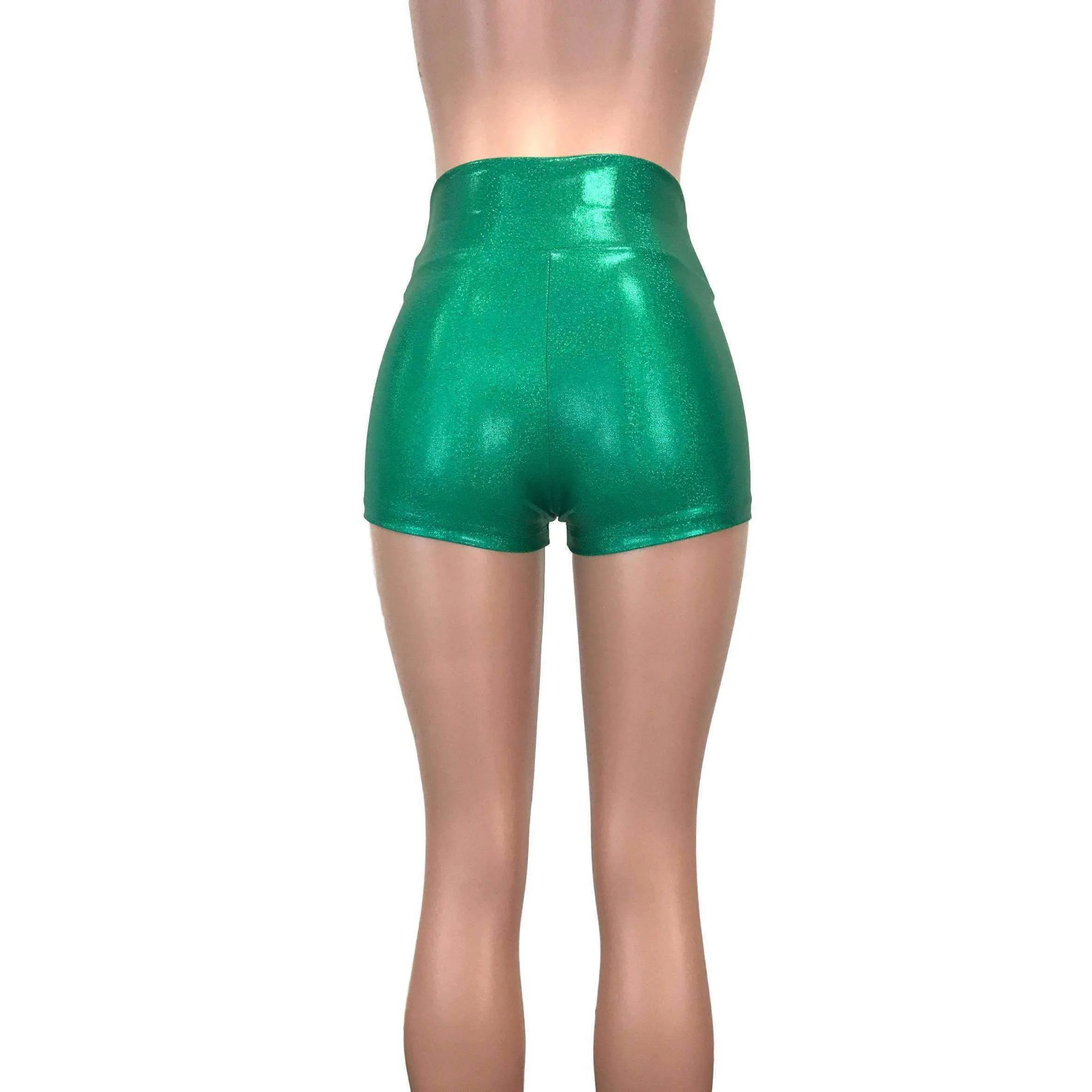 High Waisted Booty Shorts - Green Sparkle