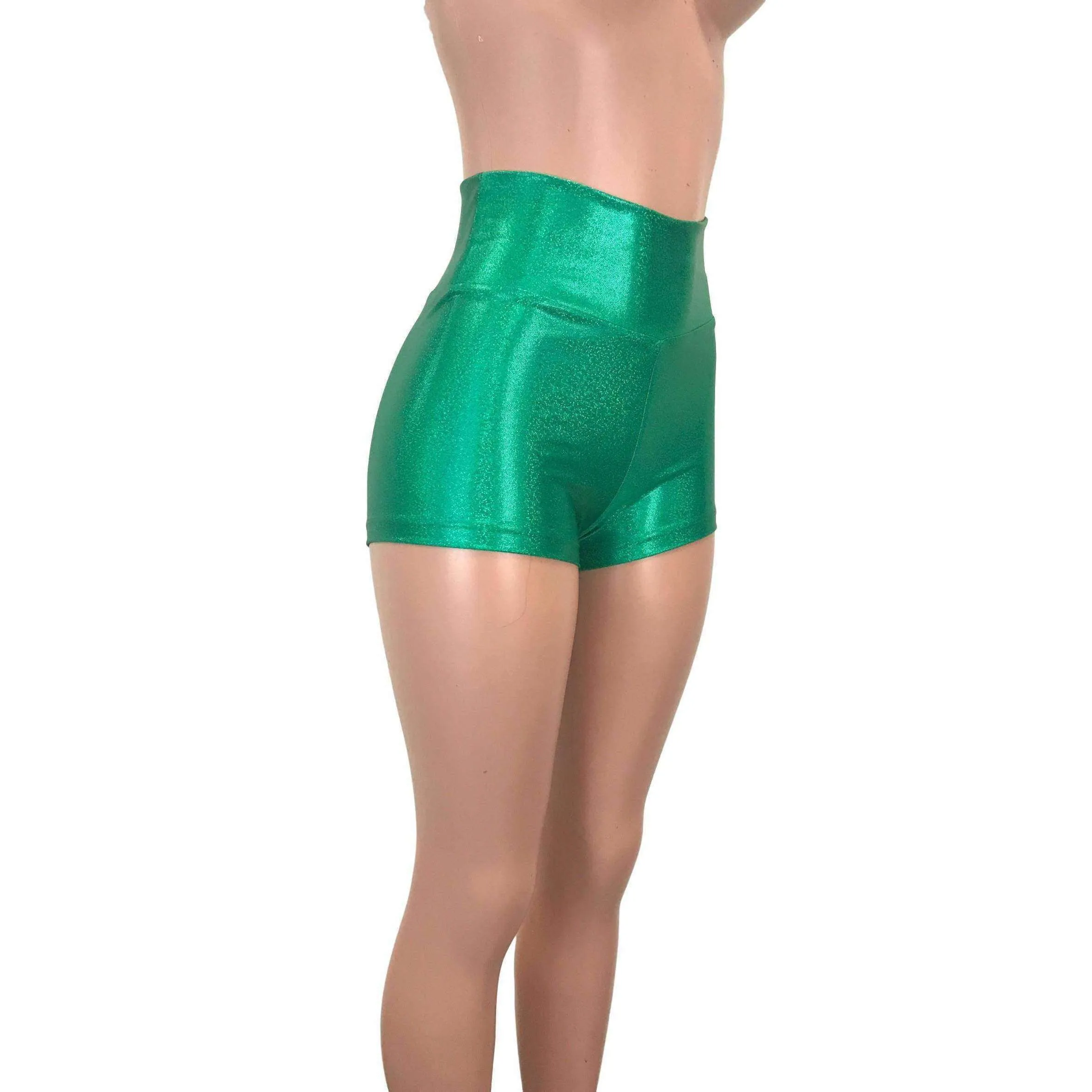 High Waisted Booty Shorts - Green Sparkle