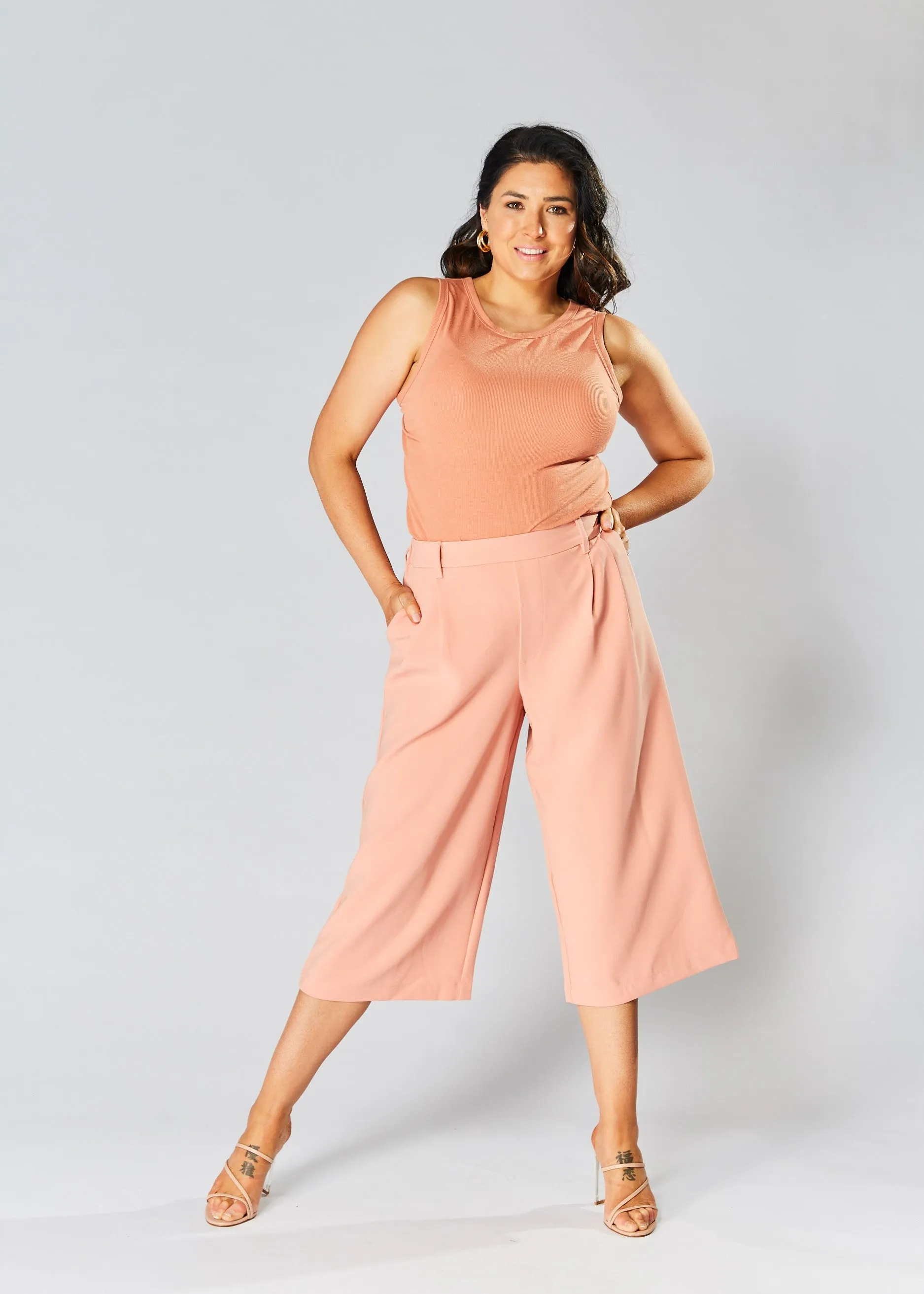 High Waisted Culottes - Peach