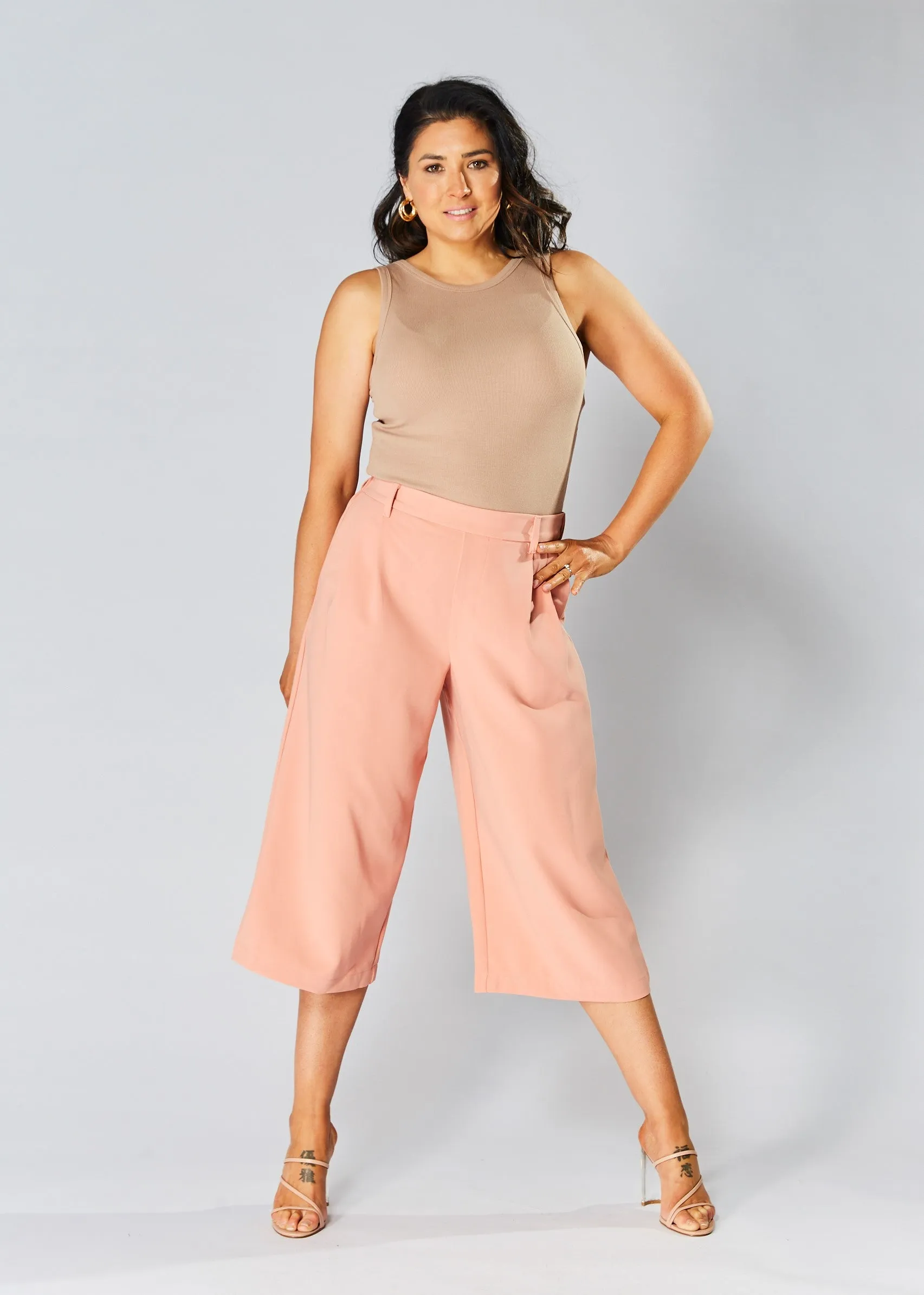 High Waisted Culottes - Peach