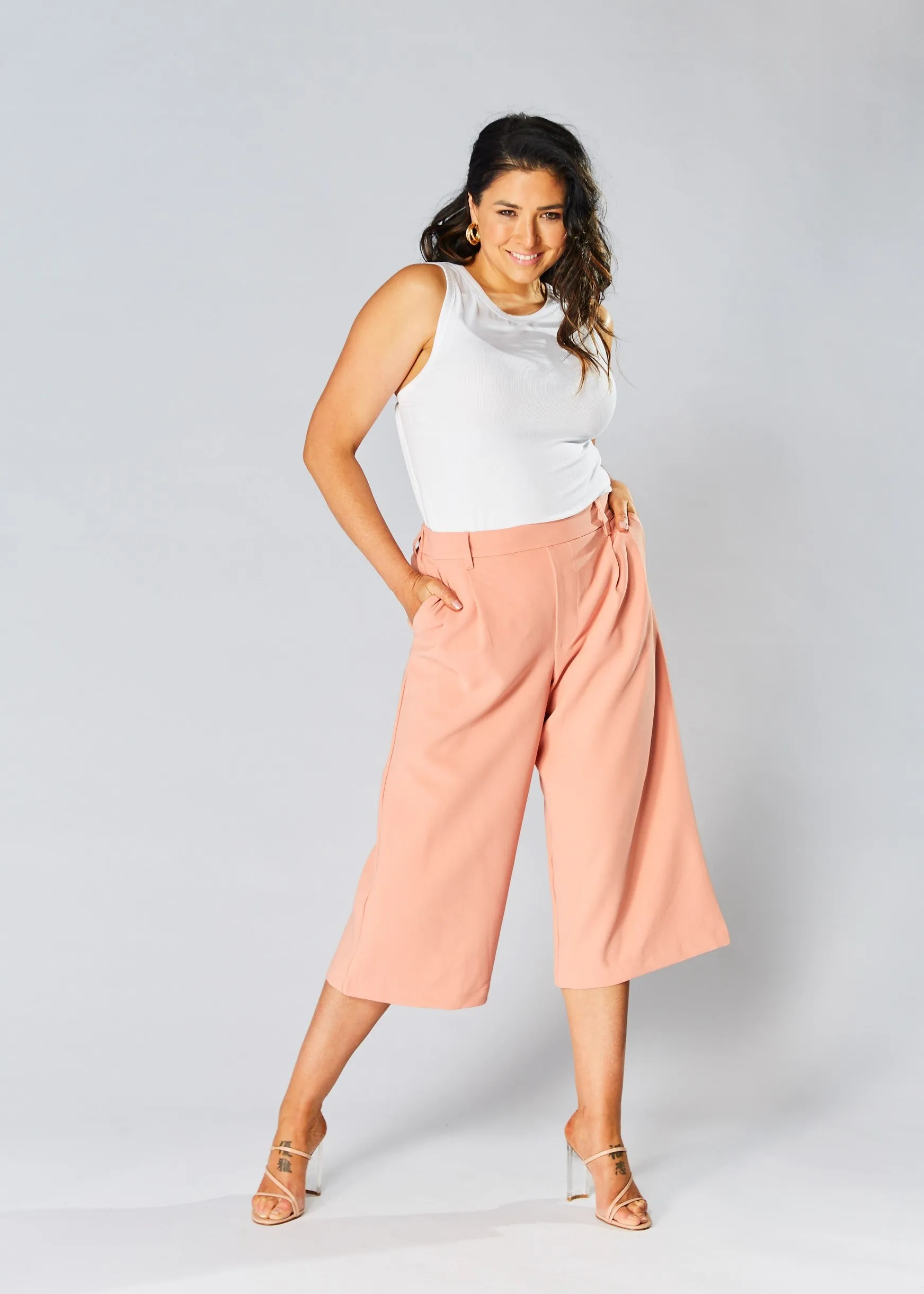 High Waisted Culottes - Peach