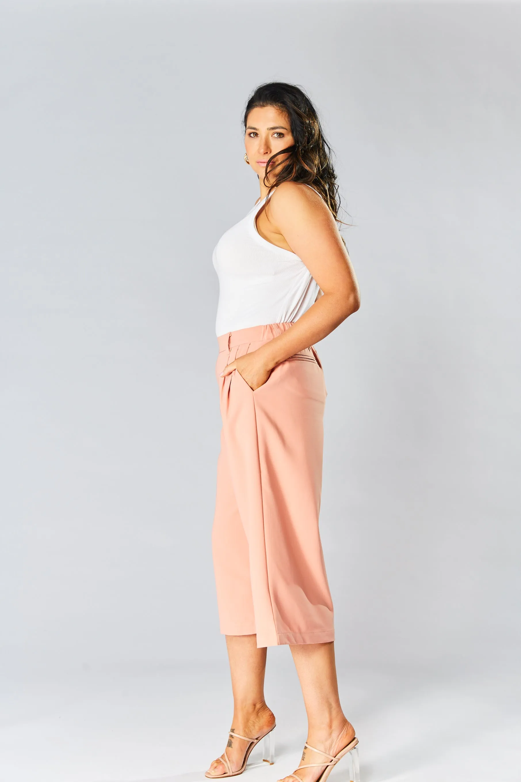 High Waisted Culottes - Peach