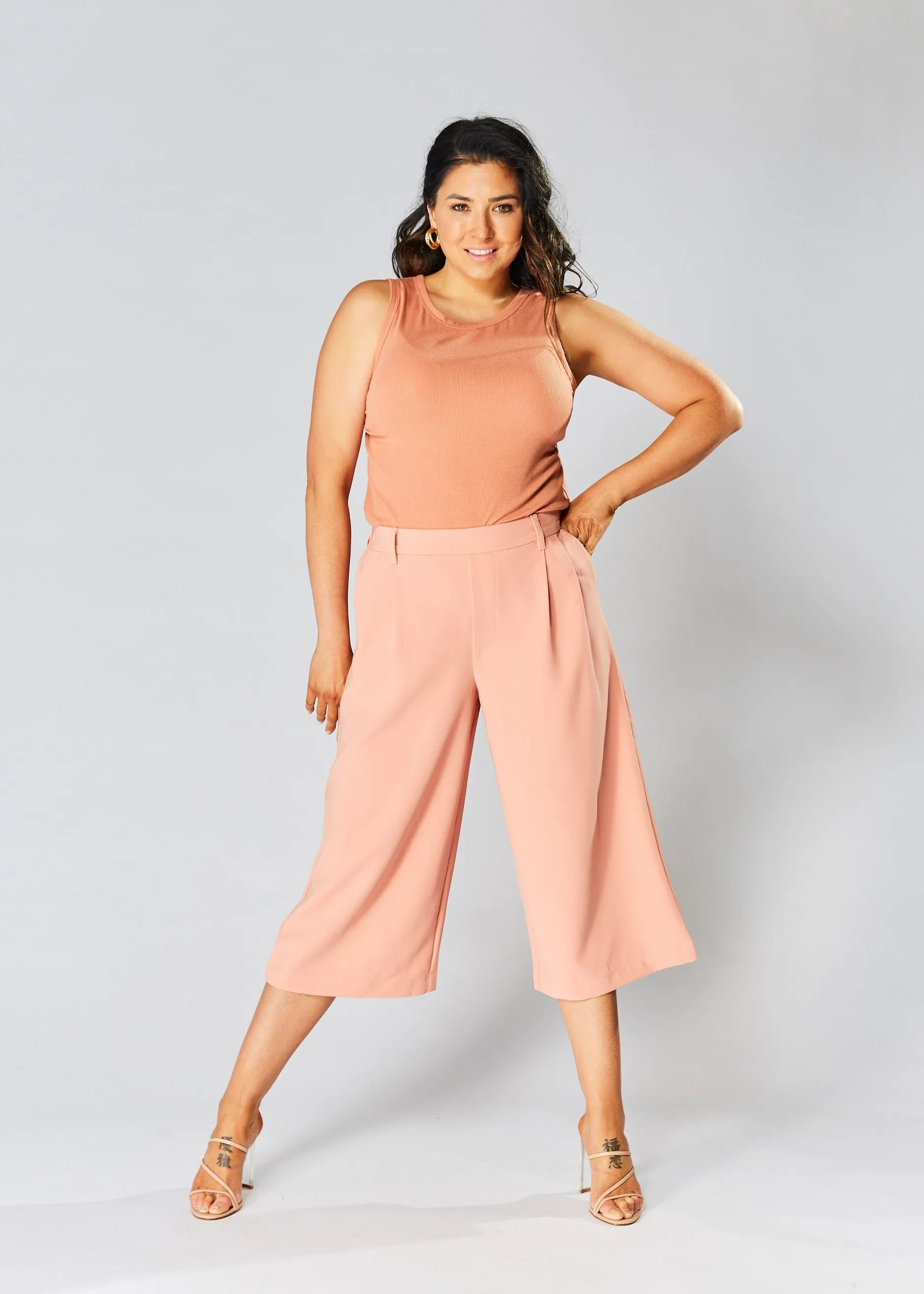 High Waisted Culottes - Peach